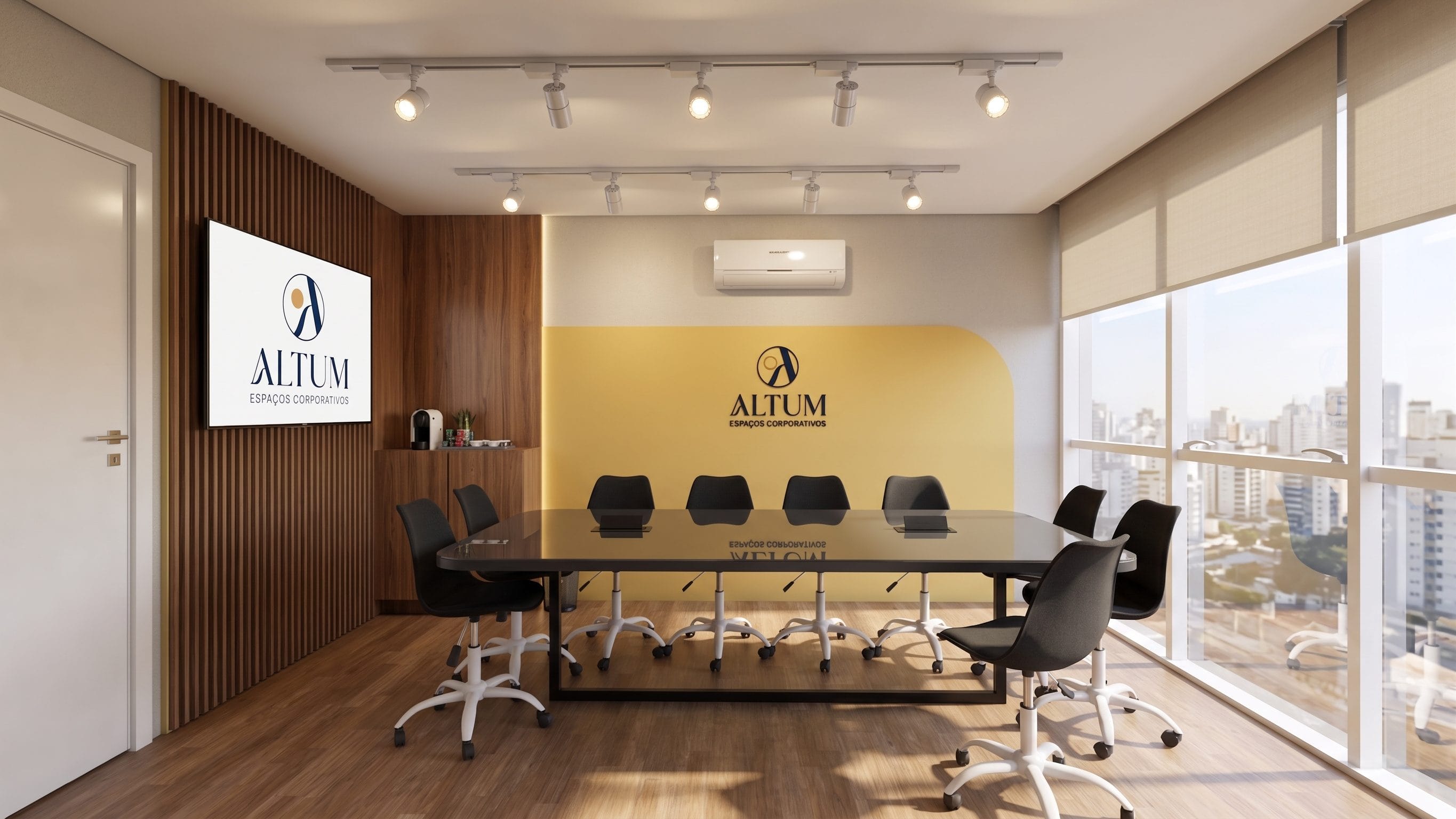 Sala de reunião ALTUM com vista para a cidade de Porto Alegre